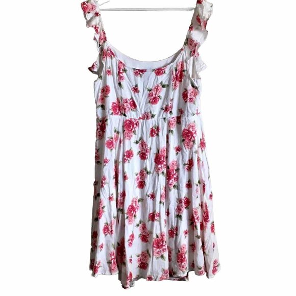 Torrid Off Shoulder Mini Floral Skater Dress Size 14 White Pink‎ - Picture 3 of 10